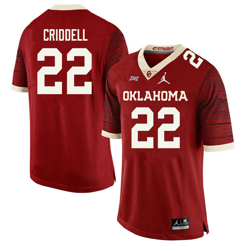 Oklahoma Sooners #22 Jeremiah Criddell College Football Jerseys Sale-Retro